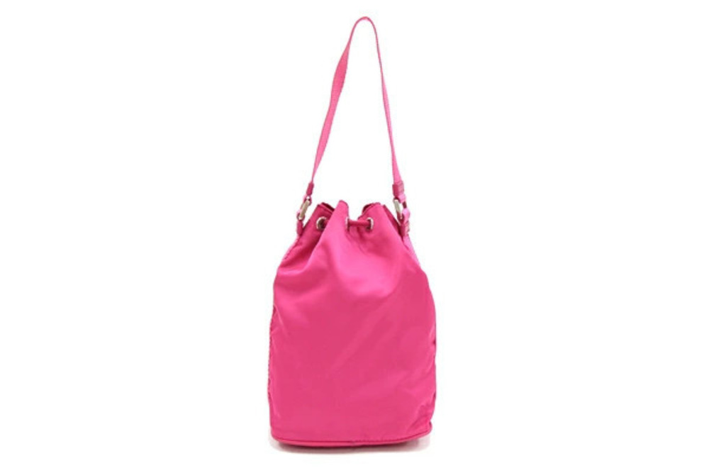 Prada pink leather handbag Clutch triangular drawstring